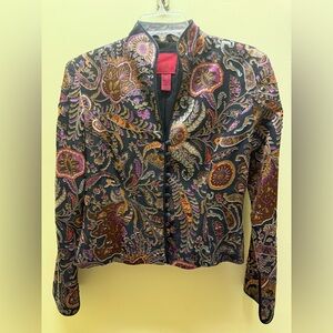 JS Collections Women's Vibrant Embroidered Beaded Formal Jacket Size 12